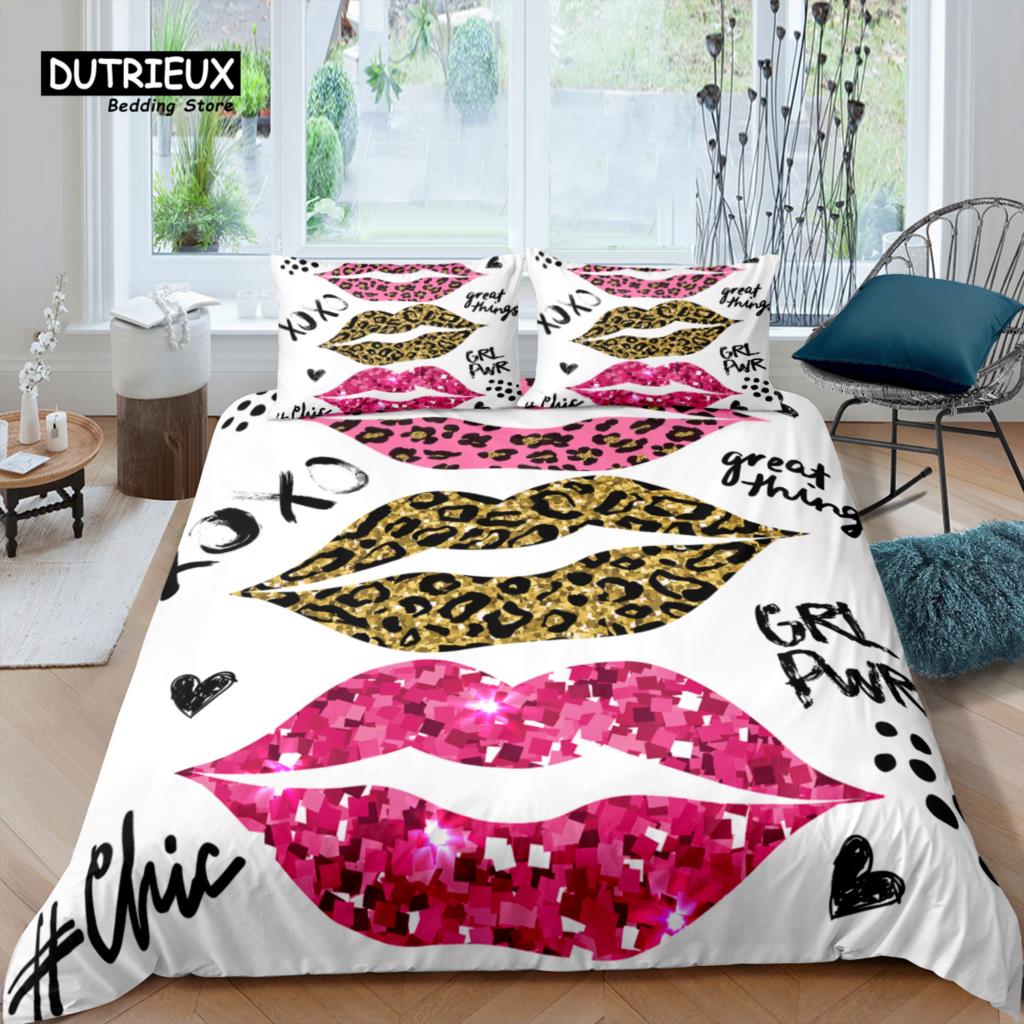 Home Living Luxus 3D Sexy Lippen Bettwäsche Set Mädchen Bettbezug Set Kissenbezug Kinder Bettwäsche Set Queen und King EU/US/AU/UK Größe