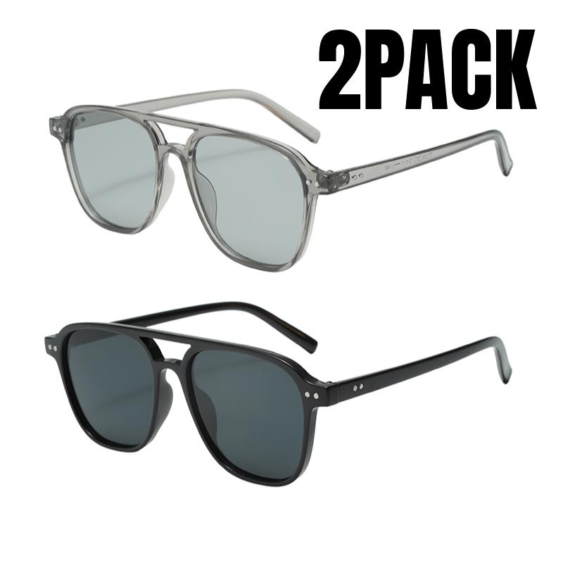 2PACK Fashion Double Bridges Pilot Women Sunglasses Retro Rivets Men Trending Gradient Sun Glasses Shades UV400