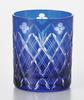 Edo Kiriko Glass Rocks Glass 250ml Lazuli Blue Small Flower Sword Yarai Crest Wooden Made In Japan 223526 (In Box)