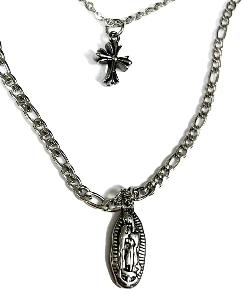 Sk8Er Rock Surgical Steel Double Layered Necklace ((Steel))