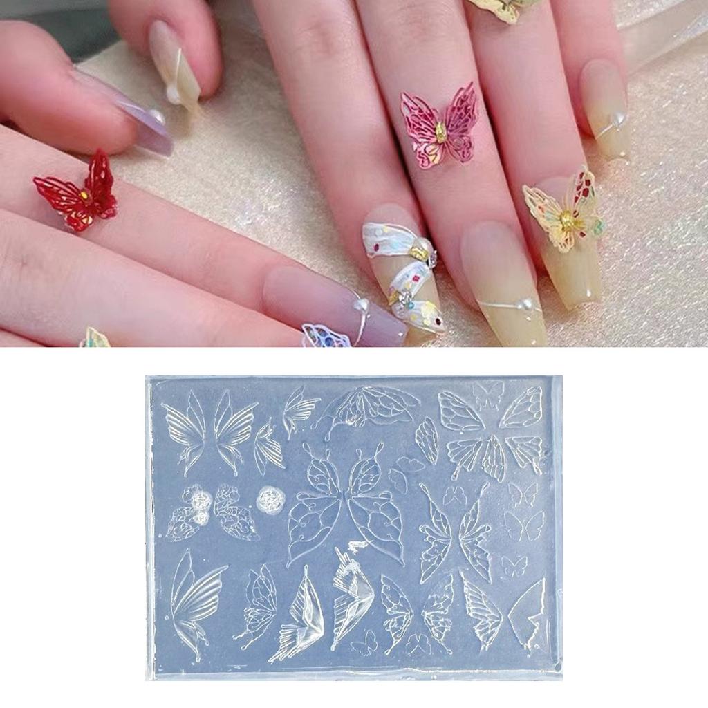 Nail Art Silicone Stamp Mold for Party and Salon Butterfly Shaped Manicure Mould Embossed Nail Stencils for Women Girls