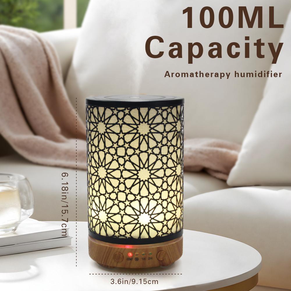 Hollow Star Aroma Diffuser Ultrasonic Air Humidifier Essential Oil Aromatherapy Cool Mist Maker for Home 100ml with LED Lights