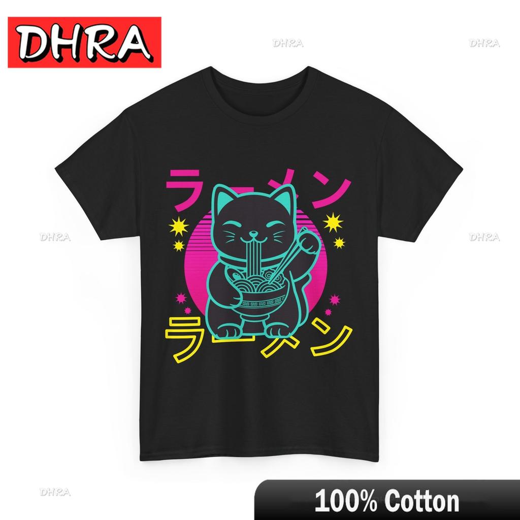 Anime Cat Shirt Kawaii Cat Japanese Noodles Lovers Kitten Funny T-Shirt Women Cool Tshirts Bold Urban Simple Tee Shirt Hip Hop
