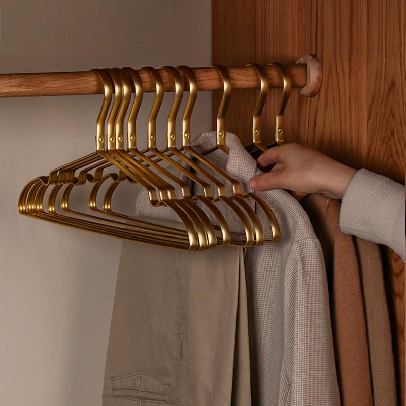 10pcs Matte Gold Hanger Clothes Horse  Aluminum Alloy Drying Rack Anti -slip Dress Towel Hangers Wardrobe Space Saver Organizer
