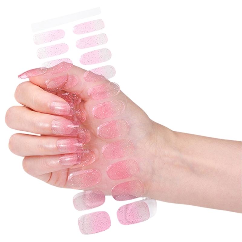 Gel Nail Stickers Full Cover Self Adhesive French Manicure Strips Quick Apply No UV Light Required with Nail File Stick