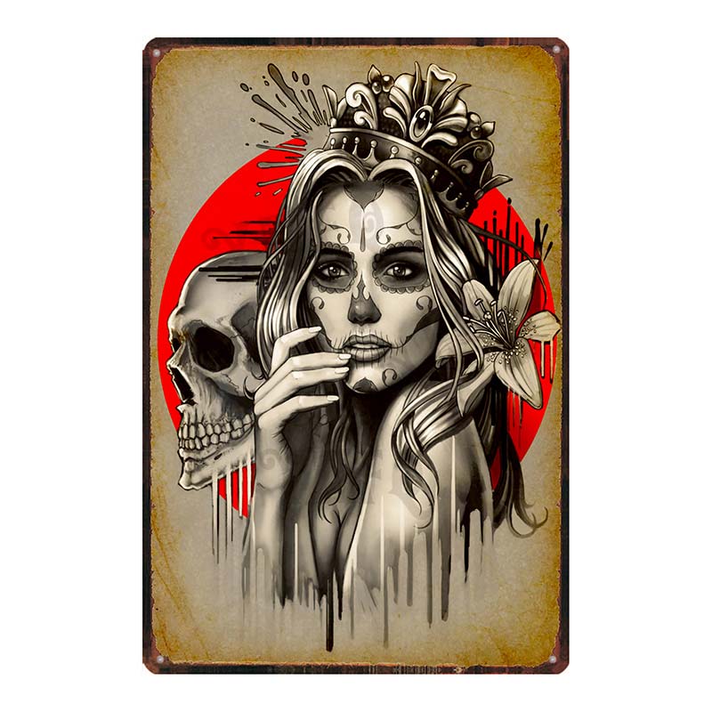 YZFQ  Sugar Skull Plaque Metal Vintage Horror Tin Sign  Wall  Bar Restaurant Home Art Cinema Tattoo Shop Decor Poster DU-7291B