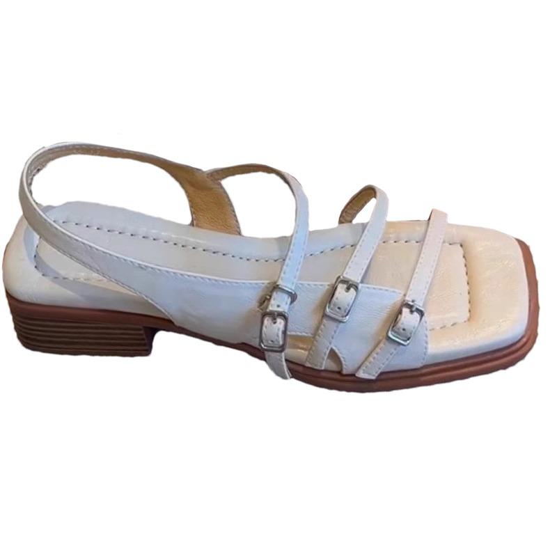 Fashion Sexy Women Heeled Sandals Designer Mid Heels Shoes Summer New Fad Square Toe Shallow Shoes 2025 Trend Elegant Chunky Lady Shoes