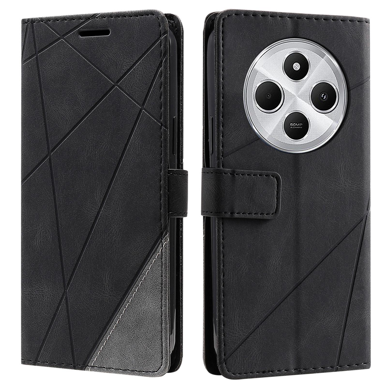 

Leather Case for Xiaomi Poco C75 4G/Redmi 14R 5G/14C 4G Splicing Wallet Phone Cover Black