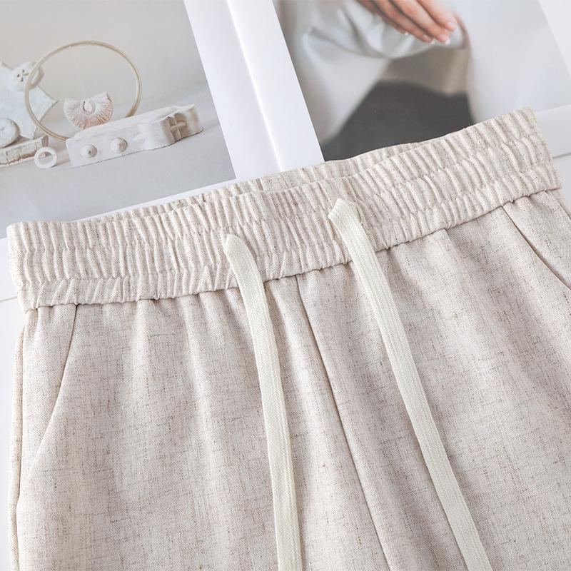 Women's Cotton Linen Wide-Leg Pants - 2025 Spring/Summer, Loose Fit, Slimming Drape, Elastic Waist, Casual Straight-Leg Trousers