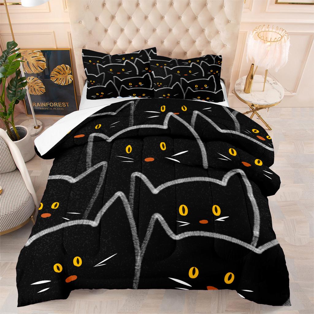 Pet Cat Plush Blanket 3d Digital Print Thickened Feather Silk Cotton Quilt Cover Three-piece Set