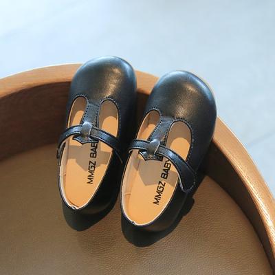 2024 Süße Mädchen Schwarze Schulschuhe Herbst Neu Kinder Mode Klettverschluss Flach Einfach Jungen PU Performance Schuhe Schwarz