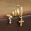 3-teiliges Set Edelstahl Kreuz Blitz Anhänger Ohrringe für Damen Kleine Goldfarbene Helix Tragus Stecker Mode Schmuck