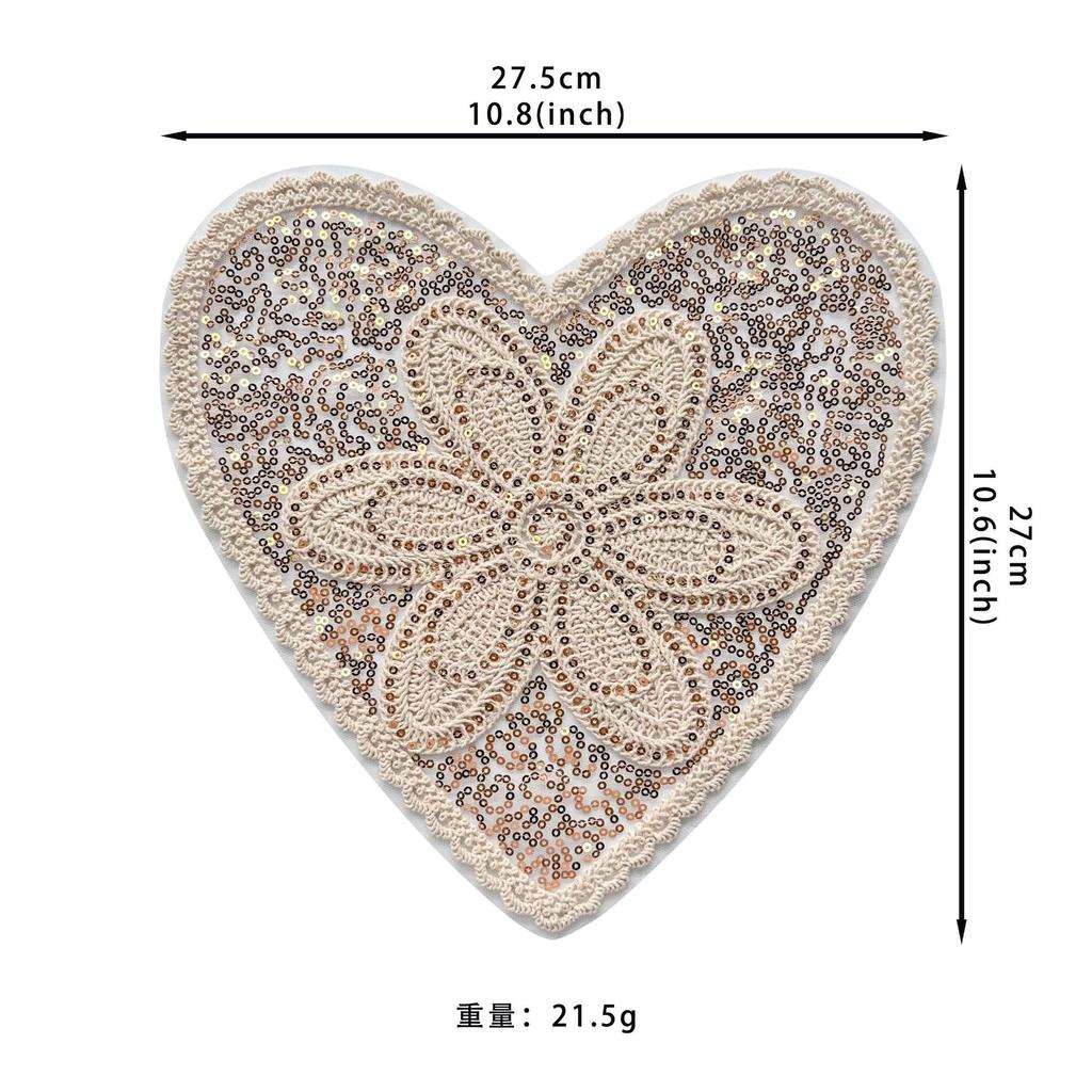 Champagne Apricot Heart Mesh Sequined Lace Lace Cloth Sticker Clothing Sweater Top Decorative Cloth Sticker Accessories