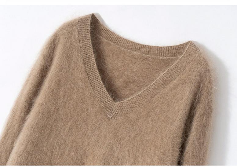 Kang Sai Ni Women's 100% Cashmere Long Brushed Sweater, Old Money Style Knitwear