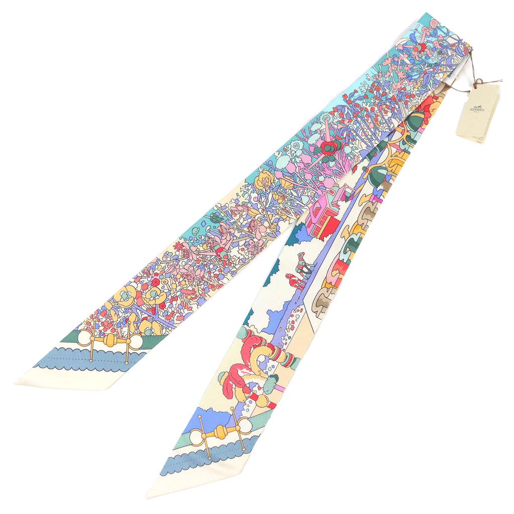 Pristine HERMES scarf Twilly Pony Pit Stop silk Women Used