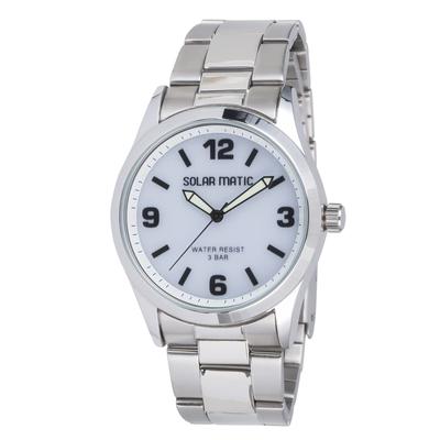 Klefer Analog Solar Watch with Waterproof Metal Silver Men's Band, SM-AM168-WTS,