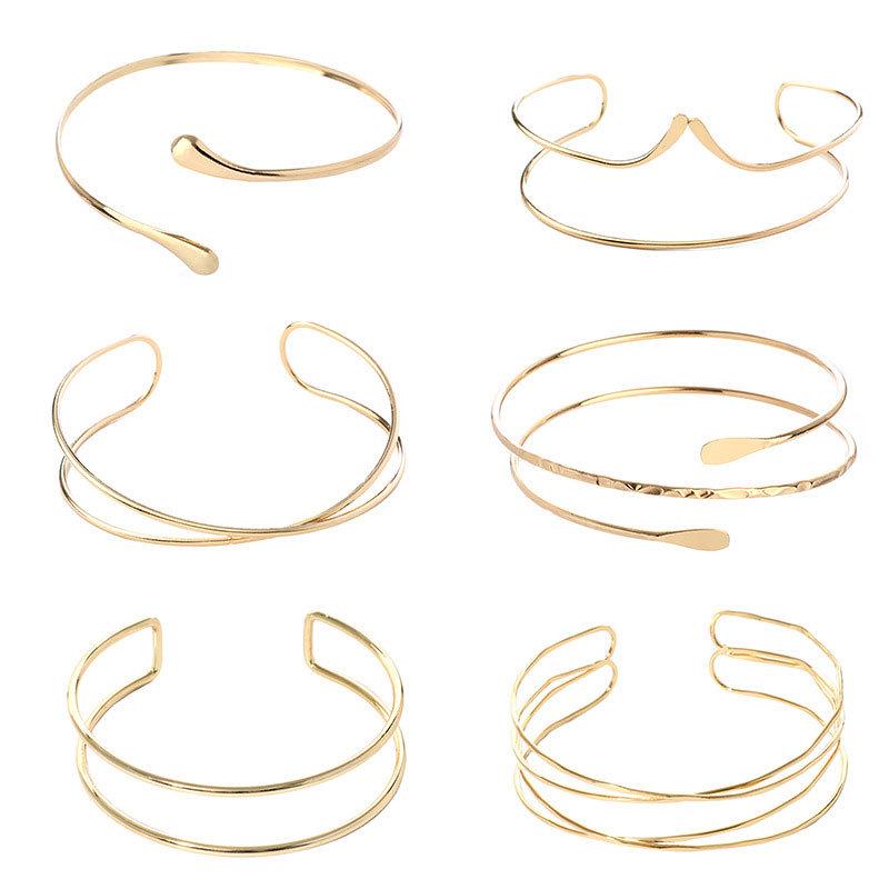 Geometric Metal Arm Bangle Set: Adjustable, Hollow, Exaggerated Design for Women