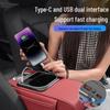 Multifunctional Car Armrest Riser with Dual Fast Charging, Rhythm Light, Cup Holder, and Tissue Box