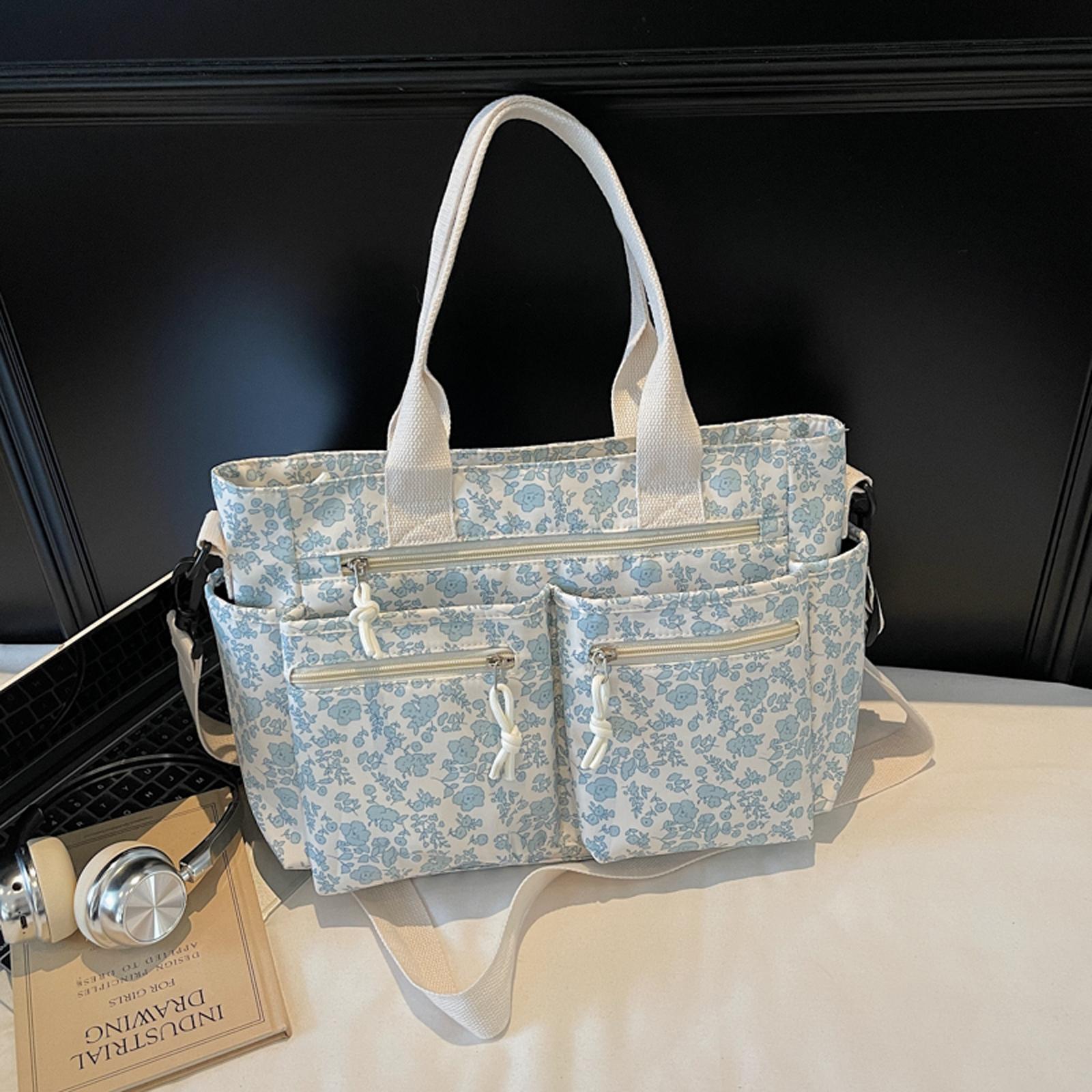 

Nylon Floral Prints Shoulder Bag Large Underarm Bag with Adjustable Strap Crossbody Bag for Women Work Shopping Travel білий