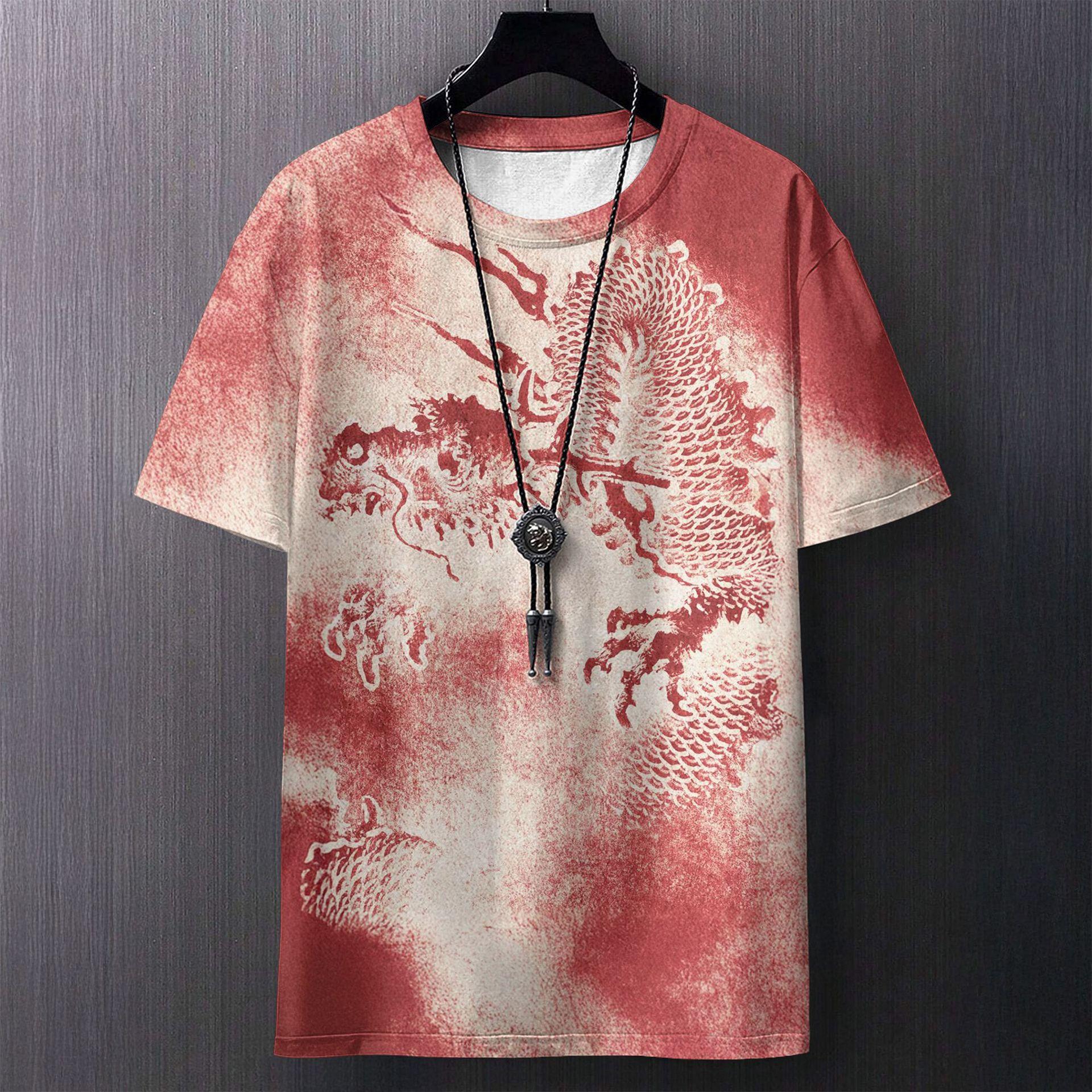 

Летняя футболка с круглым вырезом, узором в восточном стиле и 3D-принтом, модная, повседневная, с короткими рукавами, мужская S