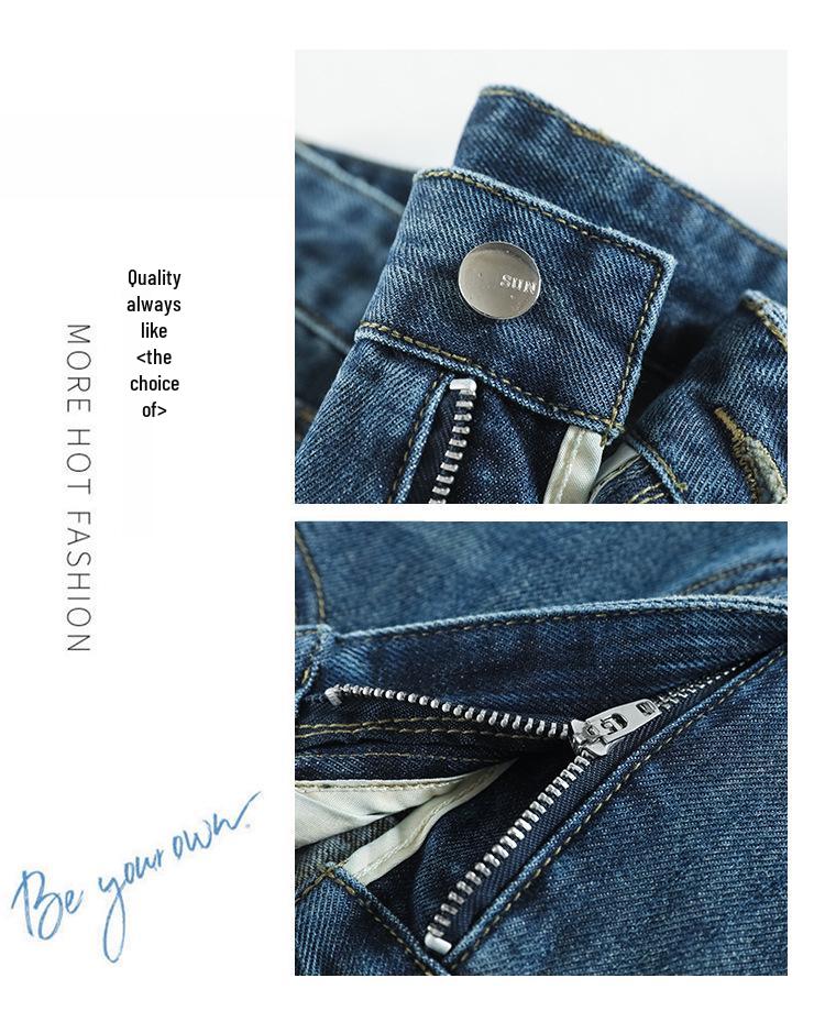 Rhinestone Wide-Leg Women's Jeans: Fashionable, Slimming, Versatile, Floor-Length Pants for Spring and Autumn