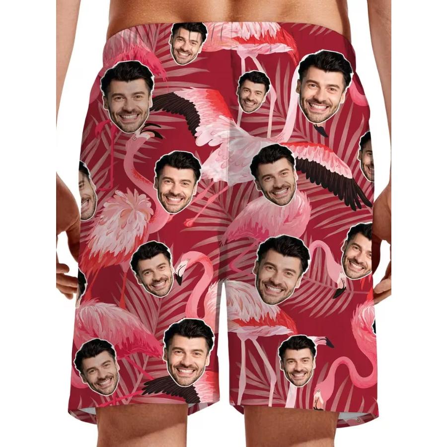 Custom Face Beach Shorts For Men 3D Digital Print Surfing Hawaiian Shorts Quick-Drying Lightweight Comfortable Swim Trunks