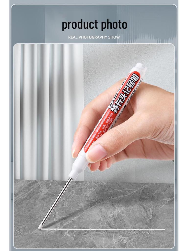 Extra-Long Tip White Oil-Based Marker: Durable, Non-Fading, Deep-Hole Pen for Construction.