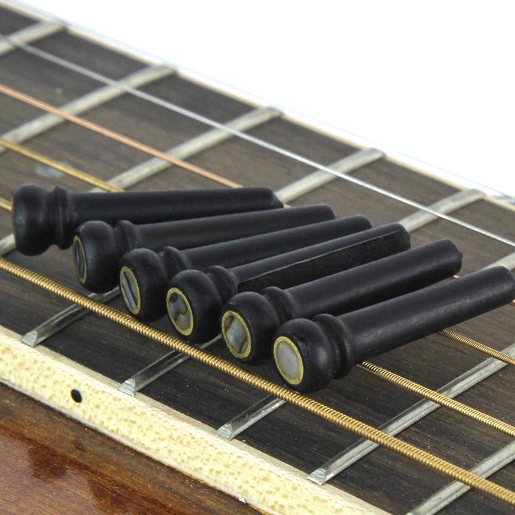 Ebony Acoustic Guitar Bridge Pins, Set of 6, Inlaid with 6.0mm Mother-of-Pearl