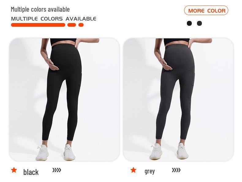 Women's Seamless Maternity Yoga Pants with Pockets - Nine-Point, Hip-Lifting, Slimming Leggings