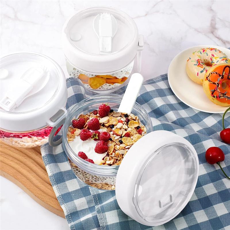 A55F-4 Pcs Overnight Oats Container With Lids And Spoons, 20Oz Overnight Oats Jars Airtight Yogurt Container For Milk, Fruit белый