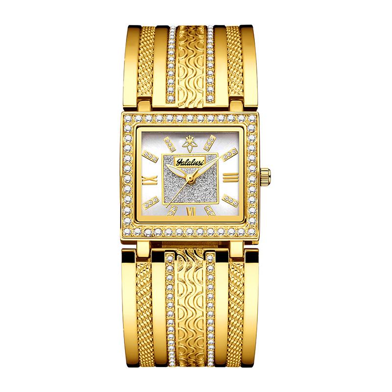 Yalalusi Luxus Gold Diamant Quadratische Damenarmbanduhr Mit Diamantarmband Goldene Uhr Leichter Luxus Damenarmbanduhr