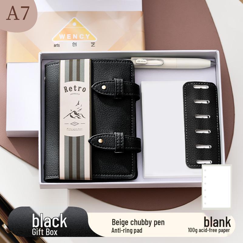 A7 Grain Leather Ring Binder Planner - Portable Pocket Journal with Blank Dot Grid Pages