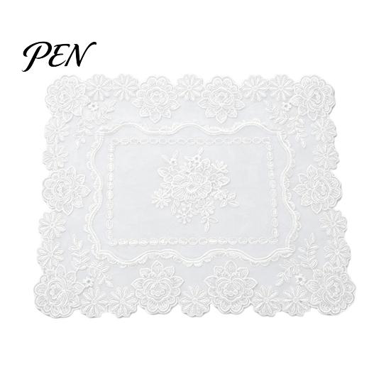 French Style Kitchen Table Accessories Retro Lace Placemat, White Floral Doilies, Embroidered Mat, Washable Pads for Small Tables Sheer Mesh Doily Tea