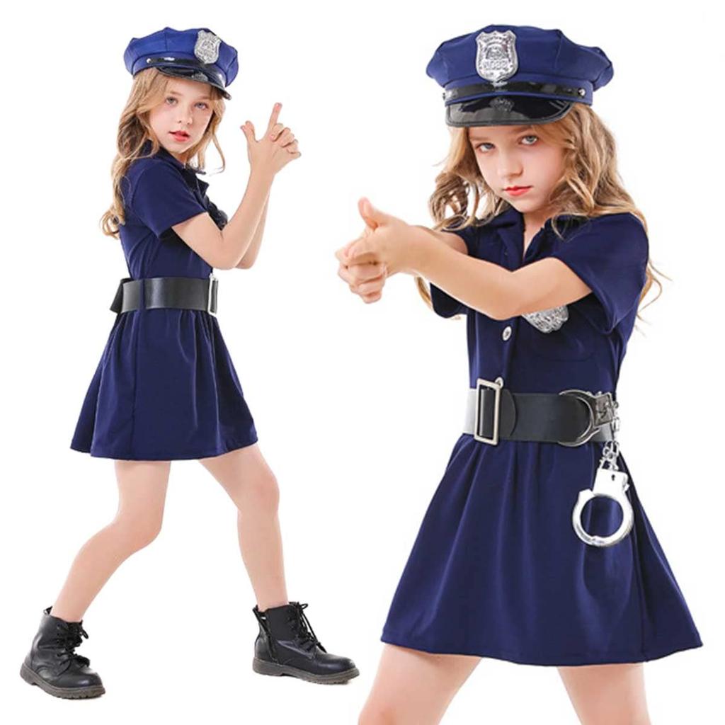 Authentic Police Cosplay Costume Set for Police Officer Halloween Police Policewoman e0177 [monoii] 7-Piece Kids, Costume, Kids' Uniform, Girls'