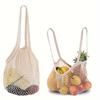 Netz-Einkaufstasche, Wiederverwendbare Obst- und Gemüsenetze, Netz-Tragetaschen mit langen Griffen, Baumwoll-Kordeltaschen, Obst- und Gemüsetaschen