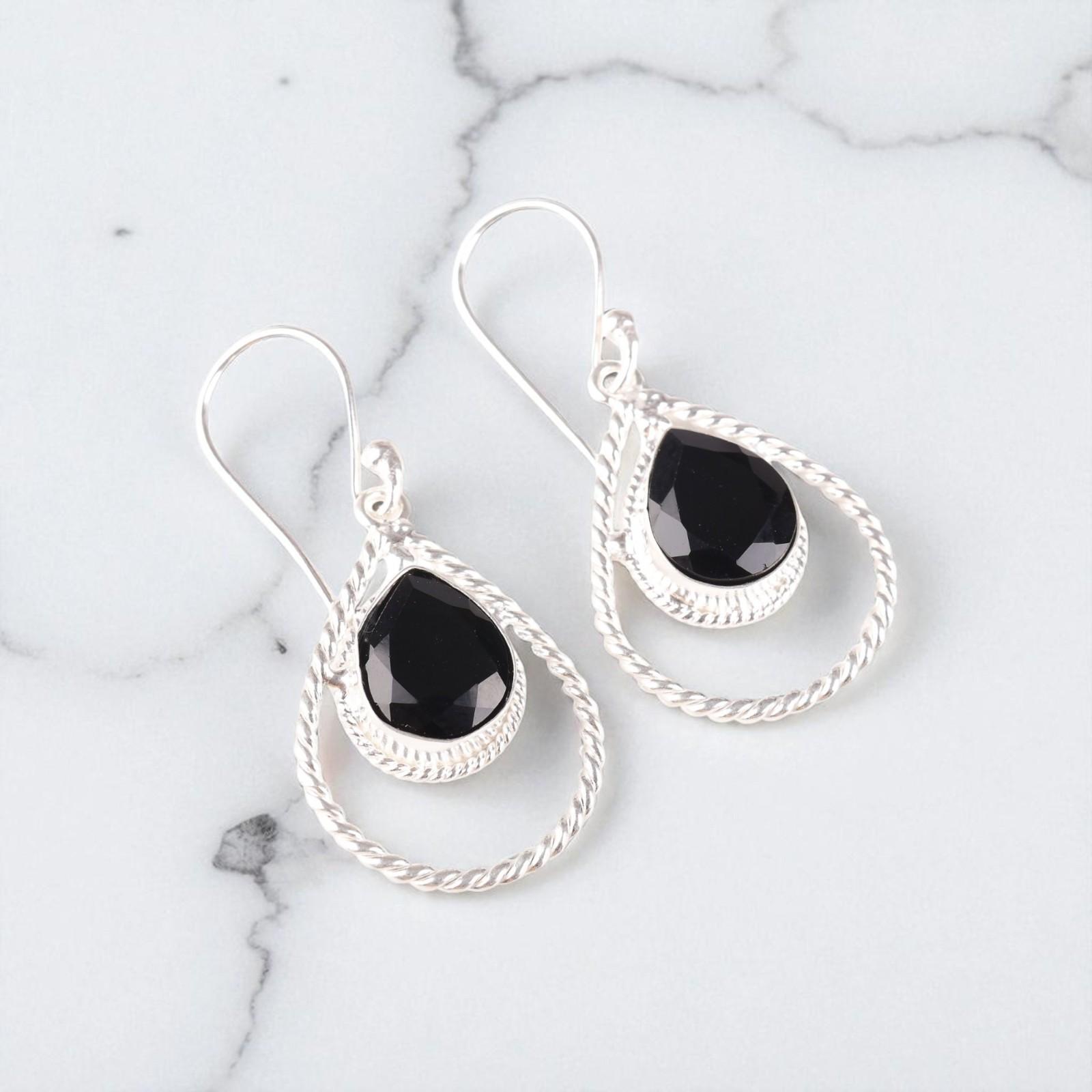 

Black Onyx Gemstone 925 Sterling Silver Jewelry Handmade Earrings 1.70 For Her EE-96-16