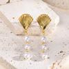 Stainless Steel Shell Earring for Women Scallop Imitation Pearl Earrings Metal Attractive Jewelry