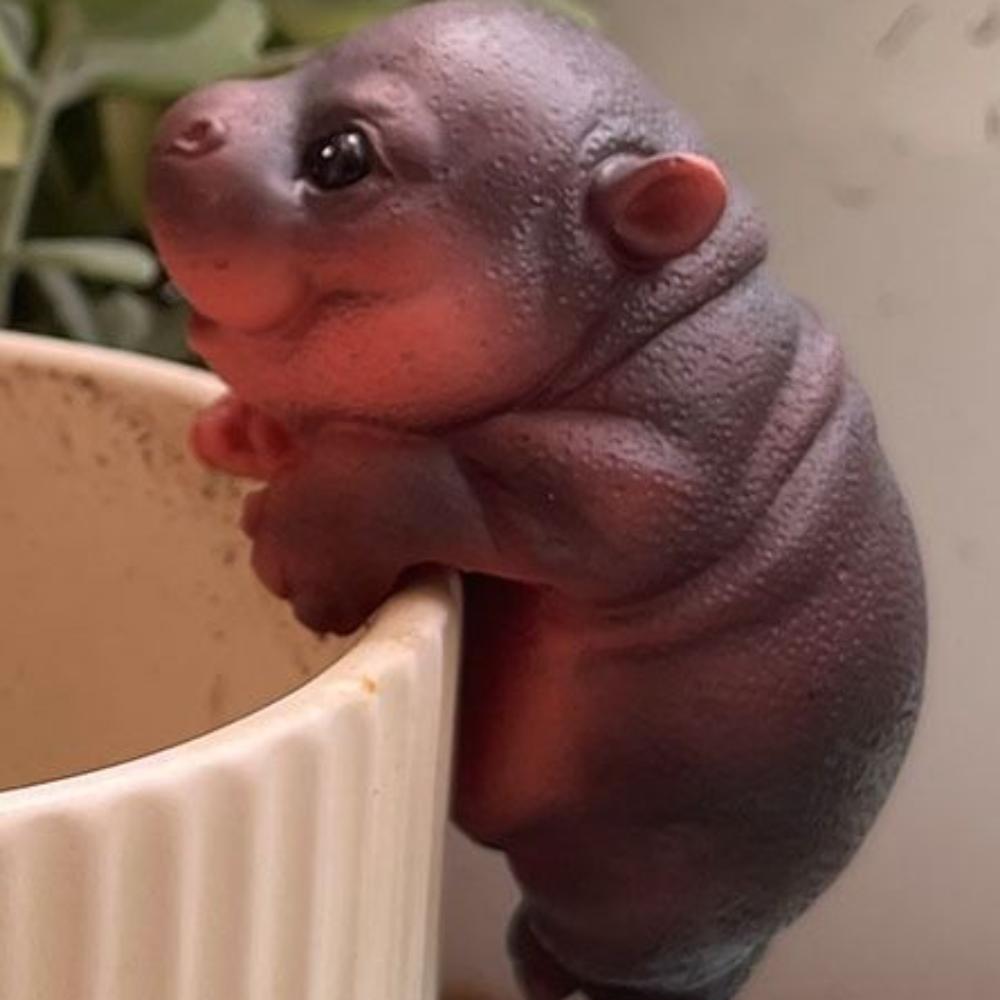 Resin Crafts Hippopotamus Hanging Flower Pot Otter Bonsai Ornaments  Micro-landscape Accessories