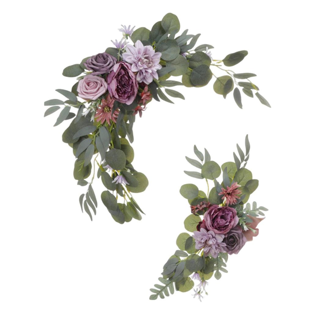 2x Wedding Arch Flowers Decoration Green Leaves Boho Arch Floral Arrangement Artificial Rose for Wall Party Reception Window