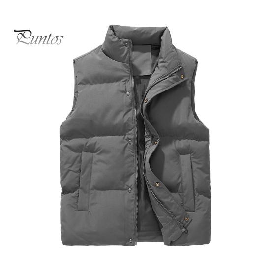 Men Windproof Vest Stand Collar Sleeveless Button Zipper Closure Waistcoat with Pockets Solid Color Thickened Down Vest Coat