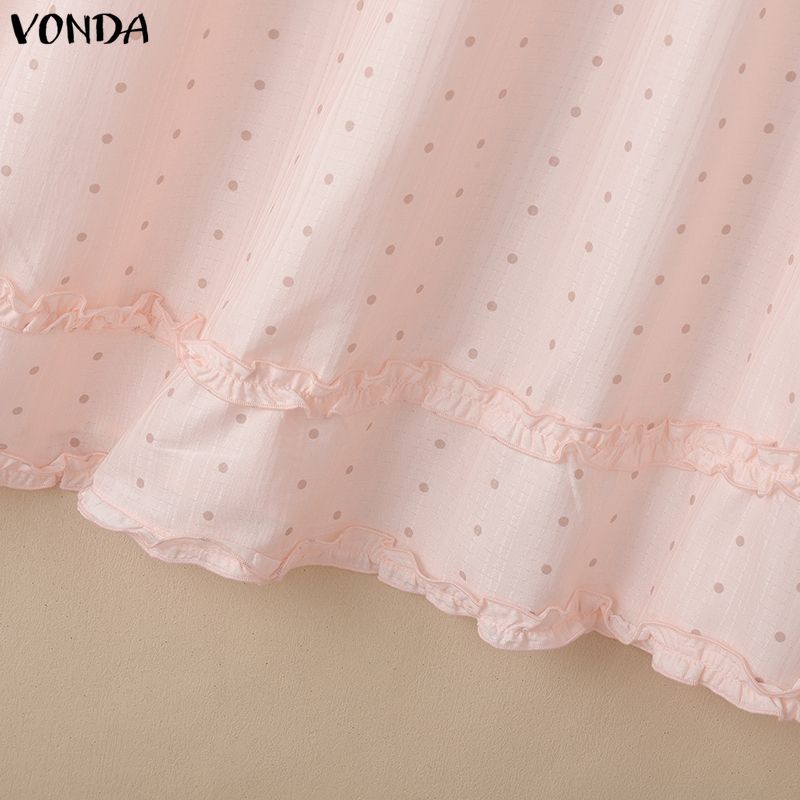 VONDA Women Elastic Waist Polka Dots Casual A-Line Pleated Swing Skirts