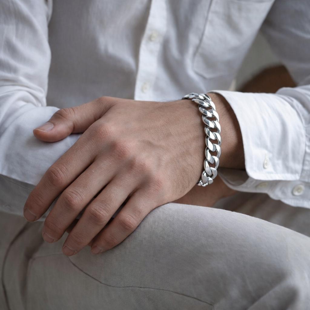 Men' Silver Bracelet SOLID 7mm 925 SILVER Bracelet Armor Gift