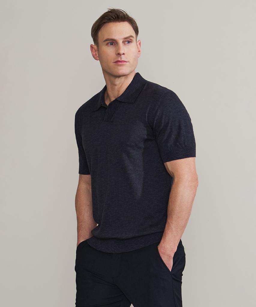PANICALE Navy Johnny Collar Polo Knit