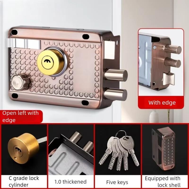 Smooth Lock Antique Household Front Door House Padlocks Locking Accessories Universal Heavy-Duty Gear With Key