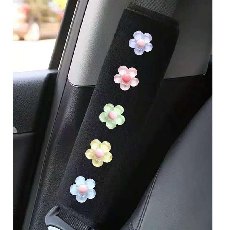 1/2pcs Cute Crystal Flower Car Seat Belt Shoulder Cover Car Safety Belt Cover Safety Anti-stranglehold Car Interior Accessories