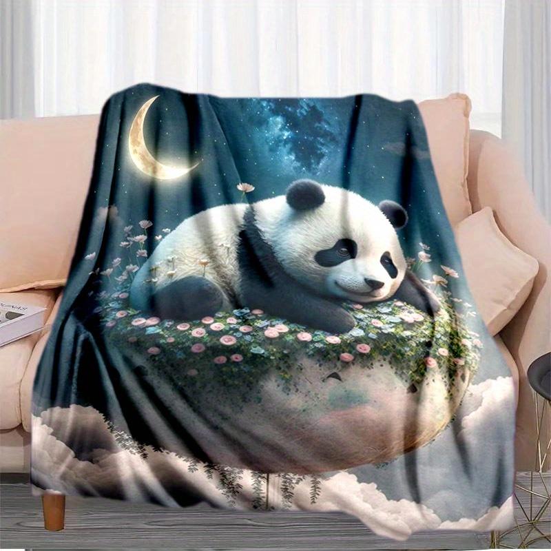 Contemporary Knitted Polyester Flannel Panda Blanket - Digital Print All-Season Bedding, Tear Resistant, Hand Wash - Versatile