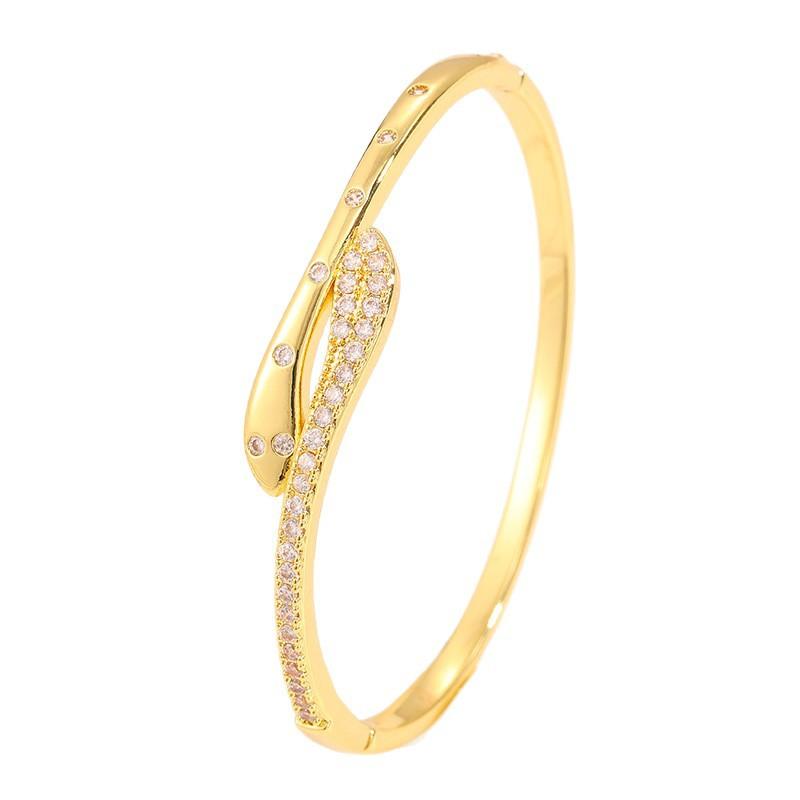 Real gold zircon electroplated round , light luxury and high sense ins versatile open snake  women's fashion niche