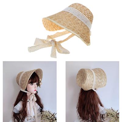 Handwoven LolitaStraw Hat for Women Teens Girls Sunshade Princess BeachCap Vintage Headgear Photography Accessories