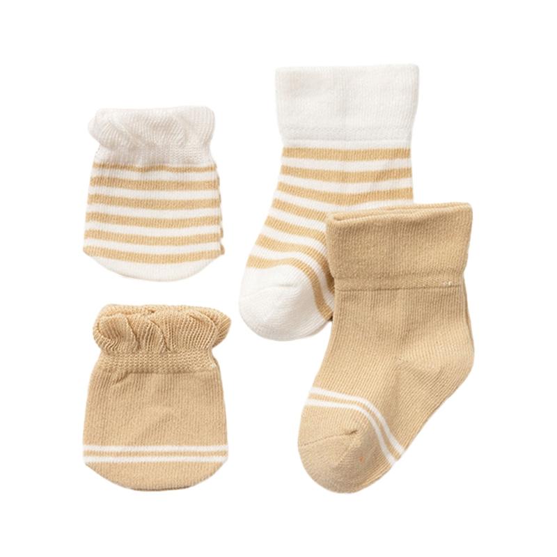 4 Pairs/Set Baby Gloves Socks Bundle 0-3 Months Anti Scratch Soft Mittens Newborn Set Elastic Stockings for Baby Gift