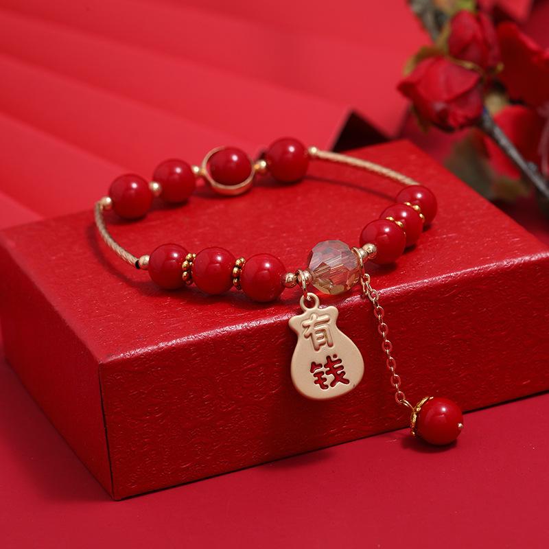 Niche design new exquisite bracelet retro red crystal simple and versatile student creative round bracelet female